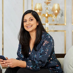 Lady smiles in nice room