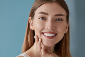 a close-up of a dental patient smiling